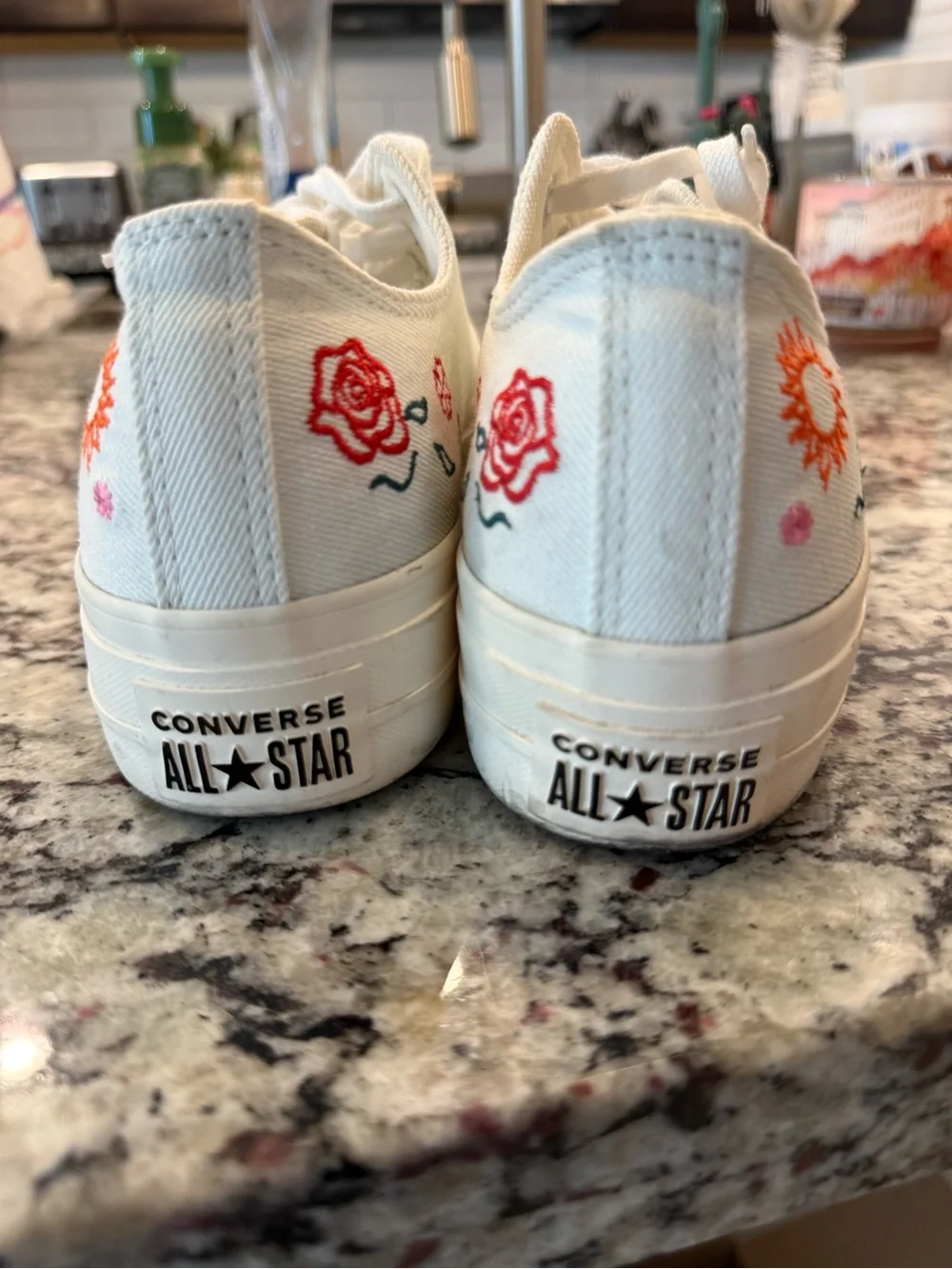 White Floral Embroidered Low-Top Platform Converse - Picture 4 of 9